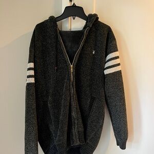PLAYBOY Charcoal Zip-Up Sweater with White Accents